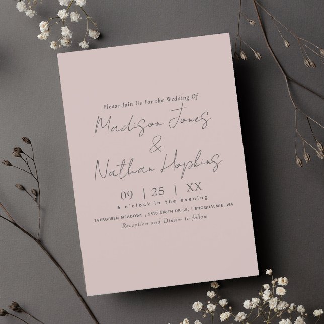 Minimal Modern Script Blushing Pink Wedding Invitation (Creator Uploaded)