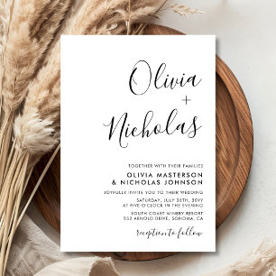 Minimal Modern Script Calligraphy Monogram Wedding Invitation