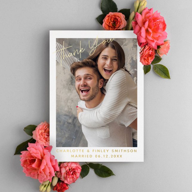  Minimal & Modern Script Custom Wedding Thank You Foil Holiday Card (Creator Uploaded)