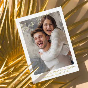 Minimal & Modern Script Custom Wedding Thank You Foil Holiday Postcard