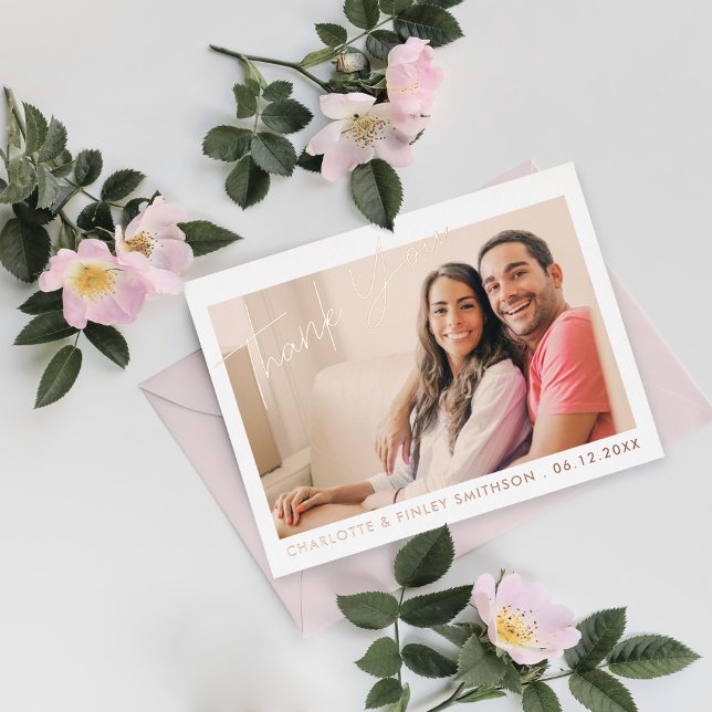   Minimal & Modern Script Custom Wedding Thank You Foil Holiday Postcard (Creator Uploaded)