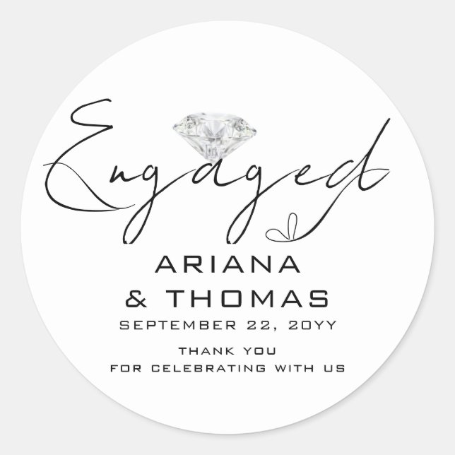  Minimal Modern Script Engagement Party Classic Round Sticker (Front)