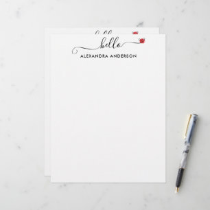 Minimal Modern Script Hello Heart Black and White Custom Letterhead