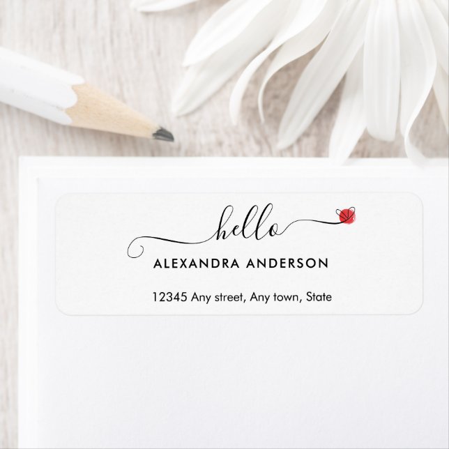 Minimal Modern Script Hello Heart Return Address Label (Insitu)