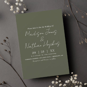 Minimal Modern Script Olive Green Wedding Invitation
