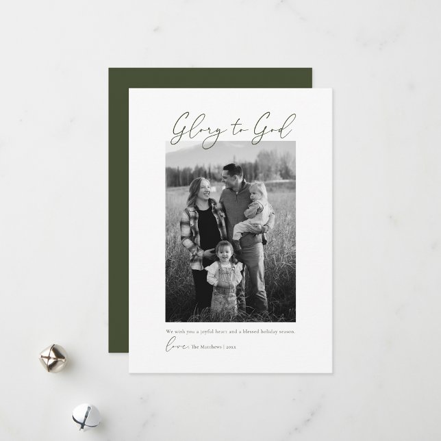 Minimal Modern Script Photo Christian Holiday Card (Creator Uploaded)