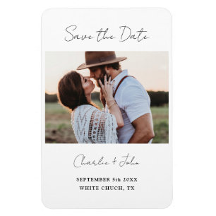 Minimal Modern Script Wedding Save the Date Magnet