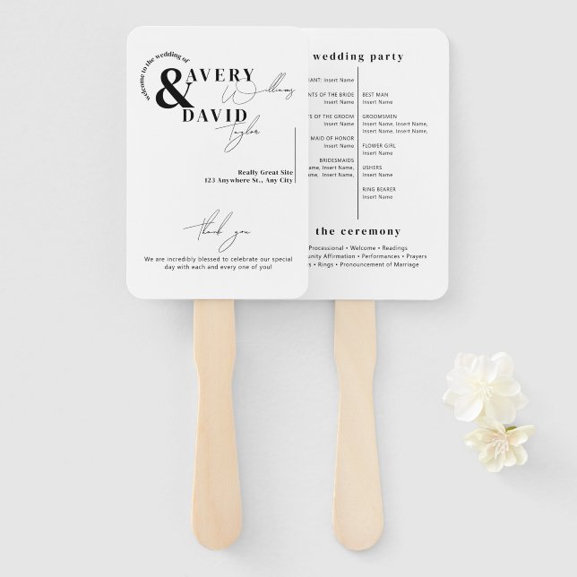 Minimal Modern Simple Wedding Hand Fan (Front and Back)