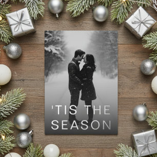 Minimal Modern Snow Full Photo Foil Holiday Card