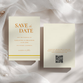 Minimal Modern Soft Butter Yellow Wedding QR Code Save The Date