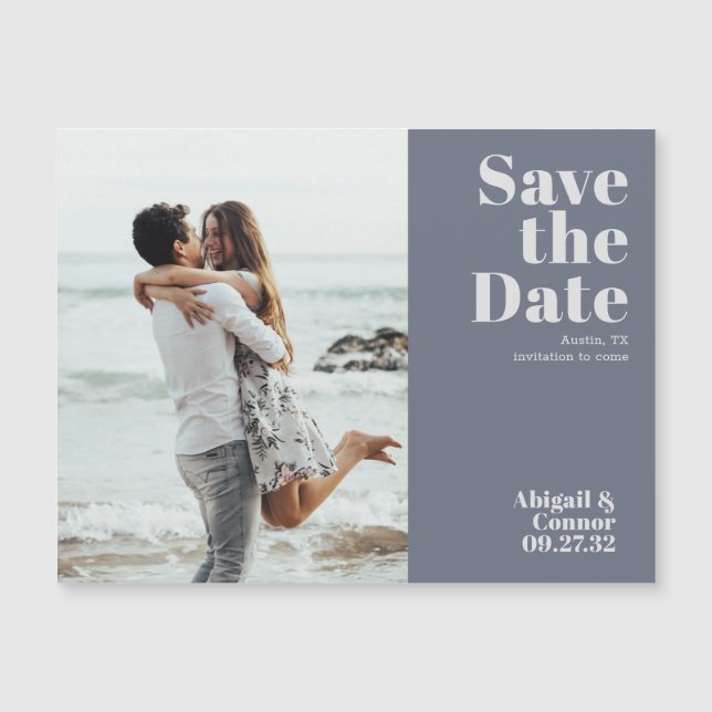 Minimal Modern Soft Grey Blue Save The Date Magnet (Front)