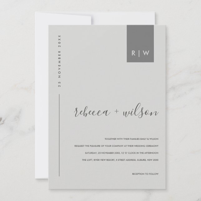 MINIMAL MODERN SOFT LIGHT GREY TYPOGRAPHY WEDDING INVITATION (Front)