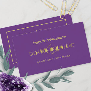 Minimal Modern Stars Amethyst Mystical Moon Phase Business Card