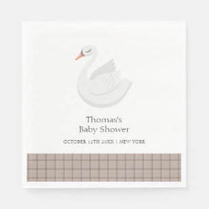 Minimal Modern Swan Plaid Gingham Boy Baby Shower  Napkin