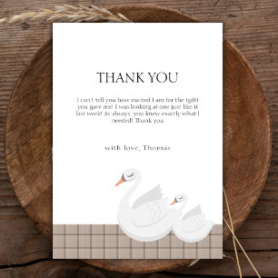 Minimal Modern Swan Plaid Gingham Boy Baby Shower  Thank You Card