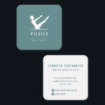 Minimal Modern Teal Green Female Logo Pilates Square Business Card<br><div class="desc">Minimal and Modern teal green Pilates business card with a female Pilates logo silhouette, fully customisable text template and space for your Instagram and TikTok account - simply delete the icons in the design tool if you don't need them. The perfect choice for any professional Pilates studio, Pilates instructor, Pilates...</div>