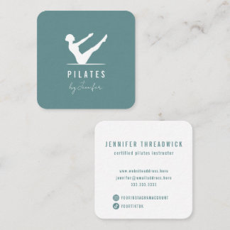 Minimal Modern Teal Green Female Logo Pilates Square Business Card
