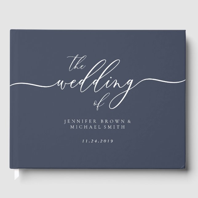 Minimal Modern the wedding of Navy Guest Book (Front)
