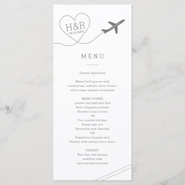 Minimal Modern Travel Theme Destination Wedding Menu (Front)