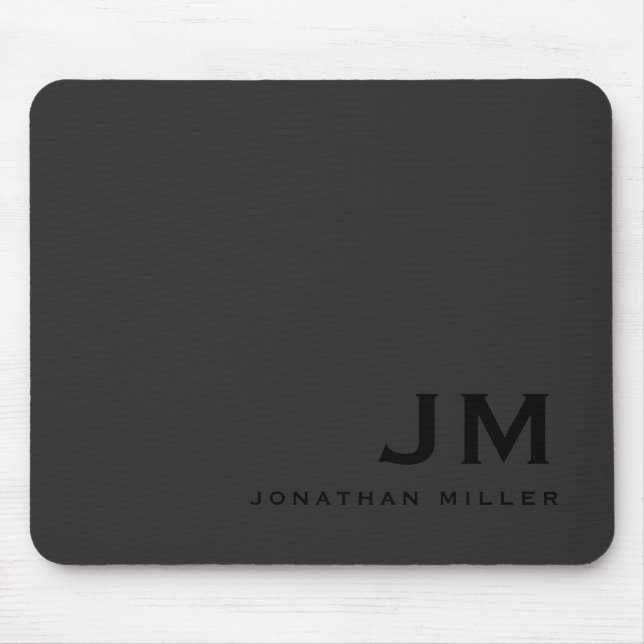 Minimal Modern Trendy Monogram Black Out Mouse Pad (Front)