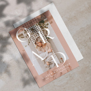 Minimal Modern Type Plush Pink Overlay Grad Photo Invitation