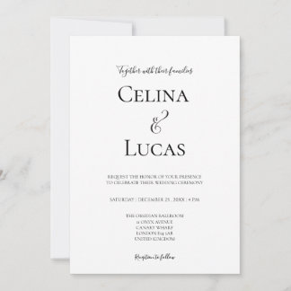 Minimal modern typography Black and white wedding Invitation