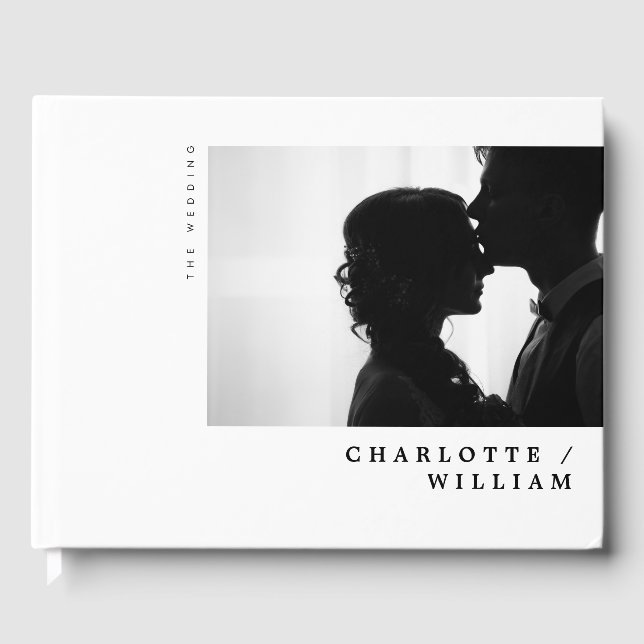 Minimal Modern Typography Photo Wedding Guest Book (Front)