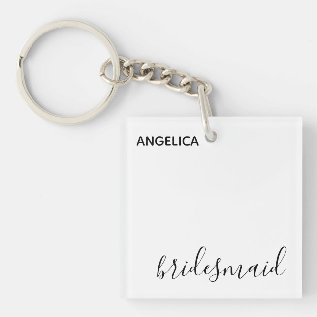 Minimal Modern Typography Wedding Bridesmaid Gift Key Ring (Front)
