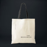Minimal Modern Typography Wedding Bridesmaid Gift Tote Bag<br><div class="desc">Give your bridesmaid a custom gift that they will love! This tote bag features a bold but minimal sleek design. Customise each bag with your bridesmaid's names. Don't miss the matching "Modern Chic Typography" Wedding Collection in the Dear Beautiful You shop. The collection features a full invitation suite along with...</div>