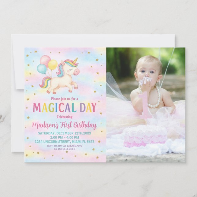 Minimal Modern Unicorn Birthday Invitation (Front)
