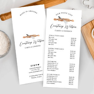 Minimal Modern Watercolor Cake Bakery Price List Rack Card