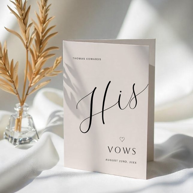 Minimal Modern Wedding Vow Book | His Vows Announcement (His Vows)