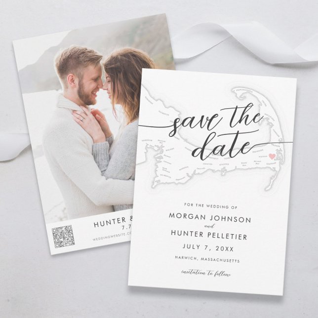 Minimal Modern Wequassett Resort Map Save The Date (Modern and Minimal Black and white Wequassett Resort wedding save the dates from Coastal Map Designs)