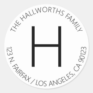 Minimal Modern White & Black Return Address Classic Round Sticker