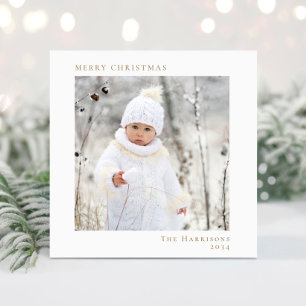Minimal Modern White Gold Christmas Photo  Holiday Card