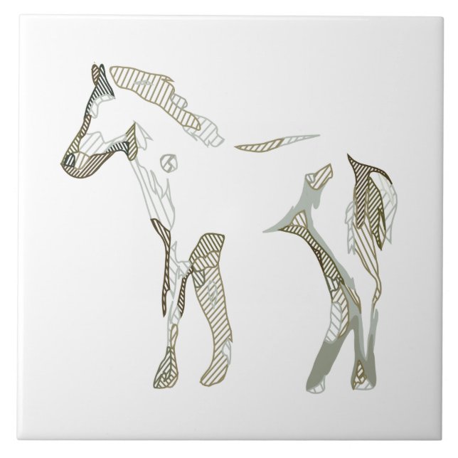 Minimal & Modern White Horse Drawing Elegant Cute Ceramic Tile (Front)