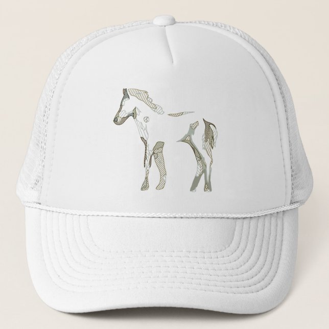 Minimal & Modern White Horse Drawing Elegant Cute Trucker Hat (Front)