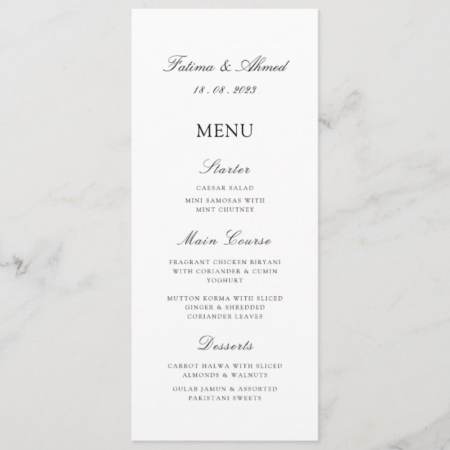 Minimal Modern White Islamic Muslim Wedding Table Menu (Front)