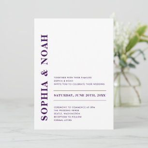 Minimal Modern White & Purple Elegant Wedding Invitation