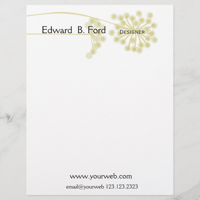 Minimal  Modern Wild Flower Floral Personalised Letterhead (Front)