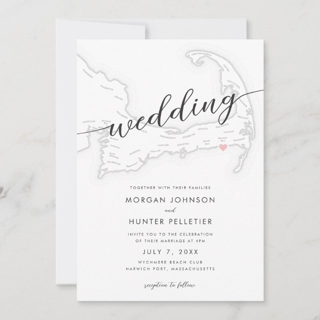 Minimal Modern Wychmere Beach Club Map Wedding Invitation (Front)