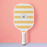Minimal Modern Yellow Stripe Custom Monogram Name Pickleball Paddle<br><div class="desc">A standout on the pickleball court with our Stylish and modern personalised monogram & name design. The design features a simple minimal yellow stripe with a personalised monogram and name circle design. Design by Moodthology Papery</div>