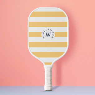 Minimal Modern Yellow Stripe Custom Monogram Name Pickleball Paddle