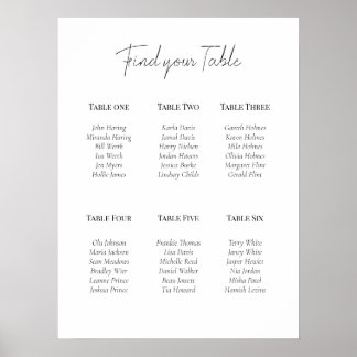 Minimal Monochrome Acrylic 6 Table Plan Poster