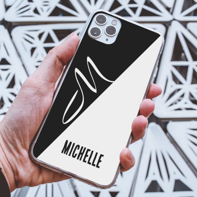 minimal monochrome split Elegant Script Monogram Case-Mate iPhone Case (Creator Uploaded)