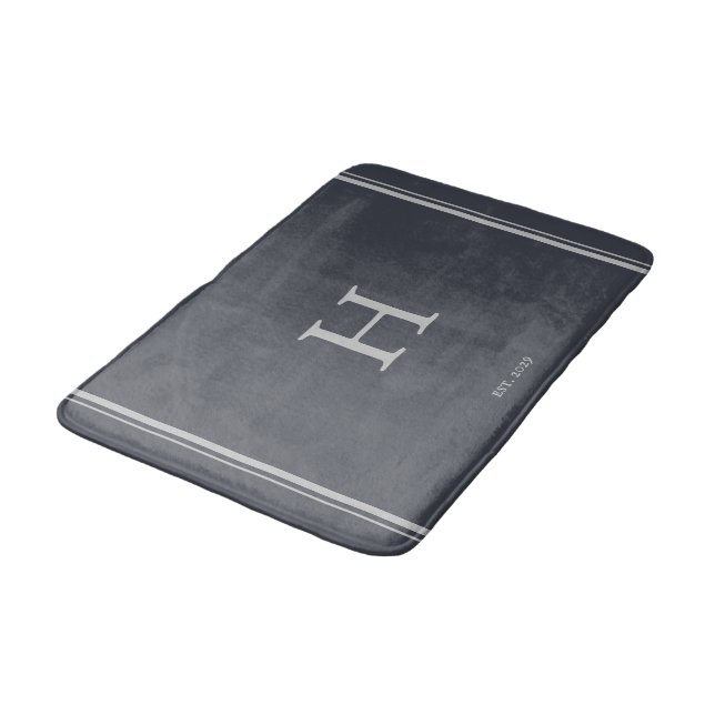 Minimal Monogram Anchor Grey | Silver Bath Mat (Angled)