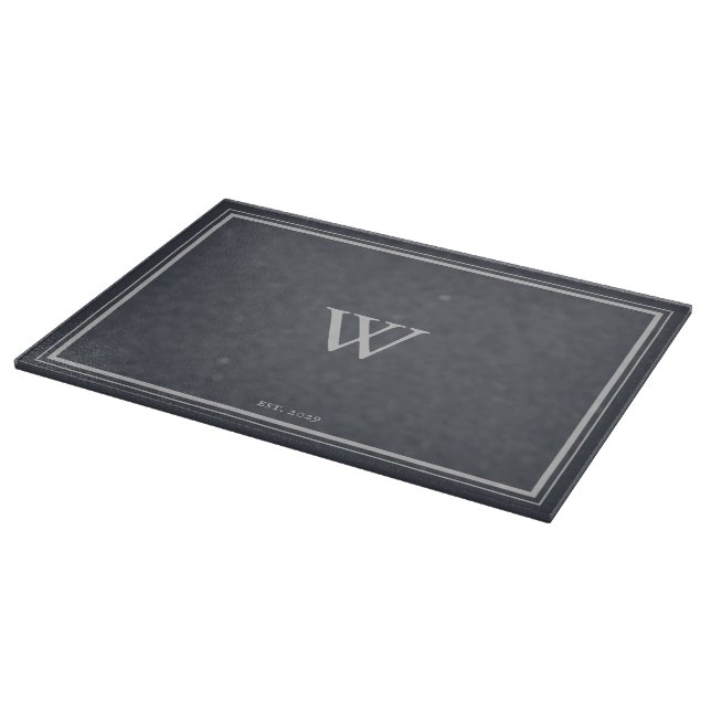 Minimal Monogram Anchor Grey | Silver Cutting Board (Corner)
