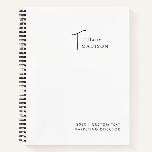  Minimal Monogram Black and White Custom Name Year Notebook (Front)