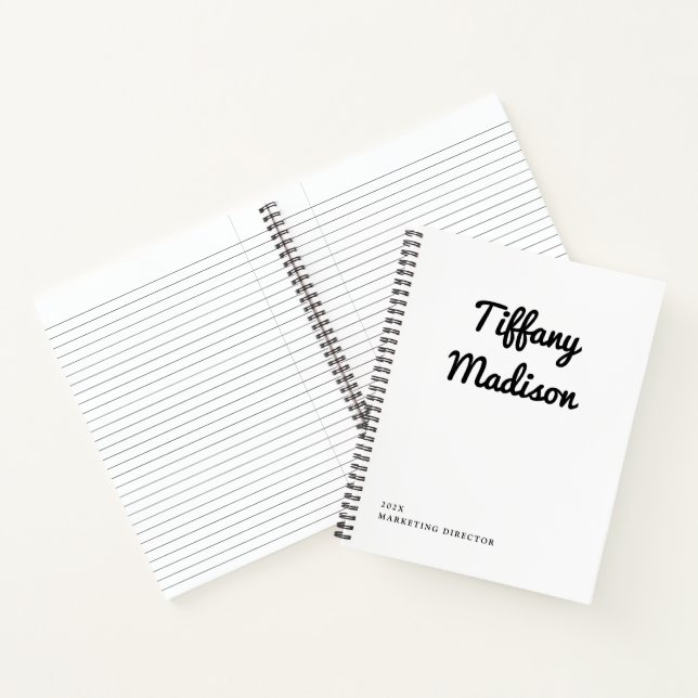 Minimal Monogram Black and White Custom Name Year Notebook (Inside)