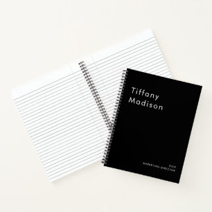 Minimal Monogram Black and White Custom Name Year Notebook